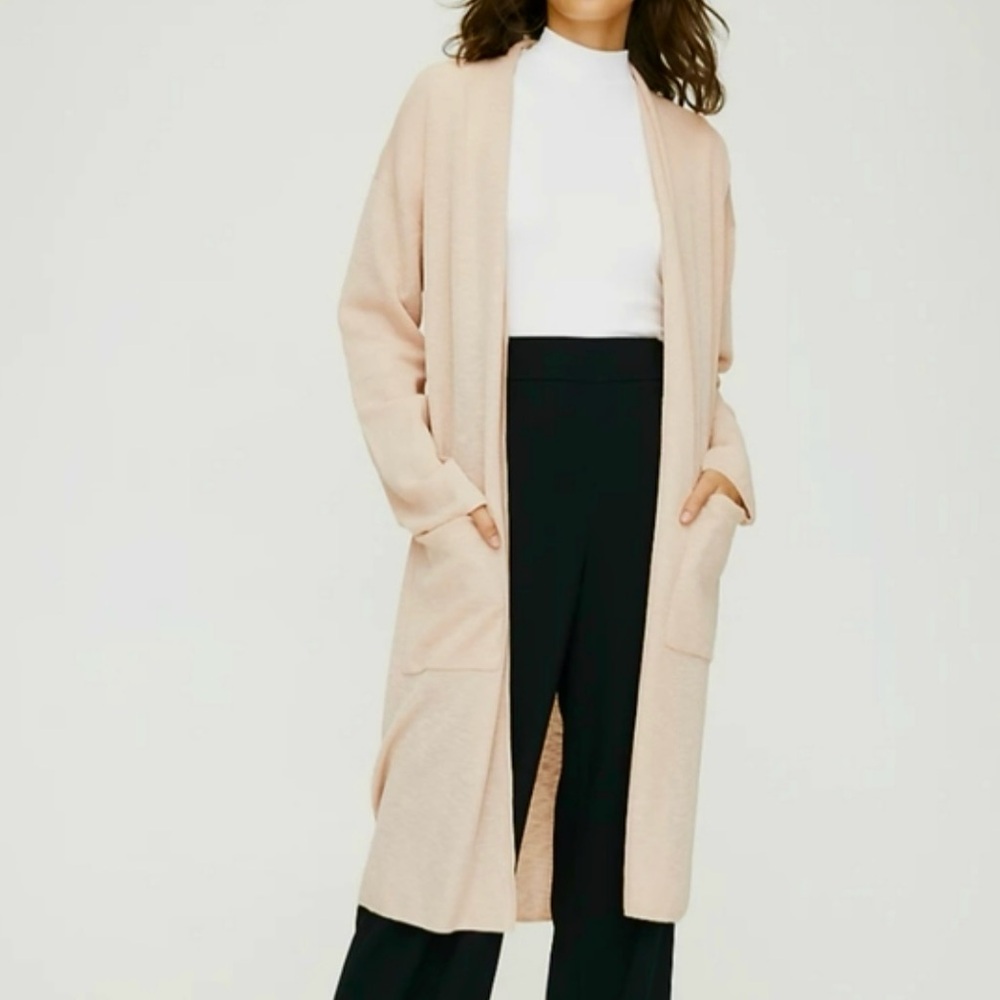 Sz XS Aritzia BABATON Lance Open Front Long Cardigan in Wheat Beige